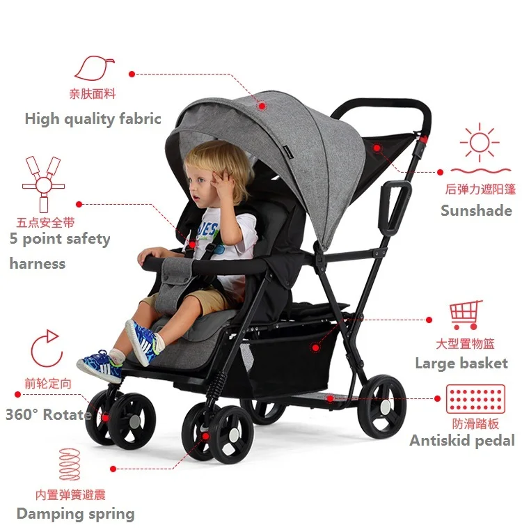 Seebaby Fold Twins детская коляска, двойная коляска, два сиденья, может стоить/сидеть, подходит для новорожденных, детская коляска