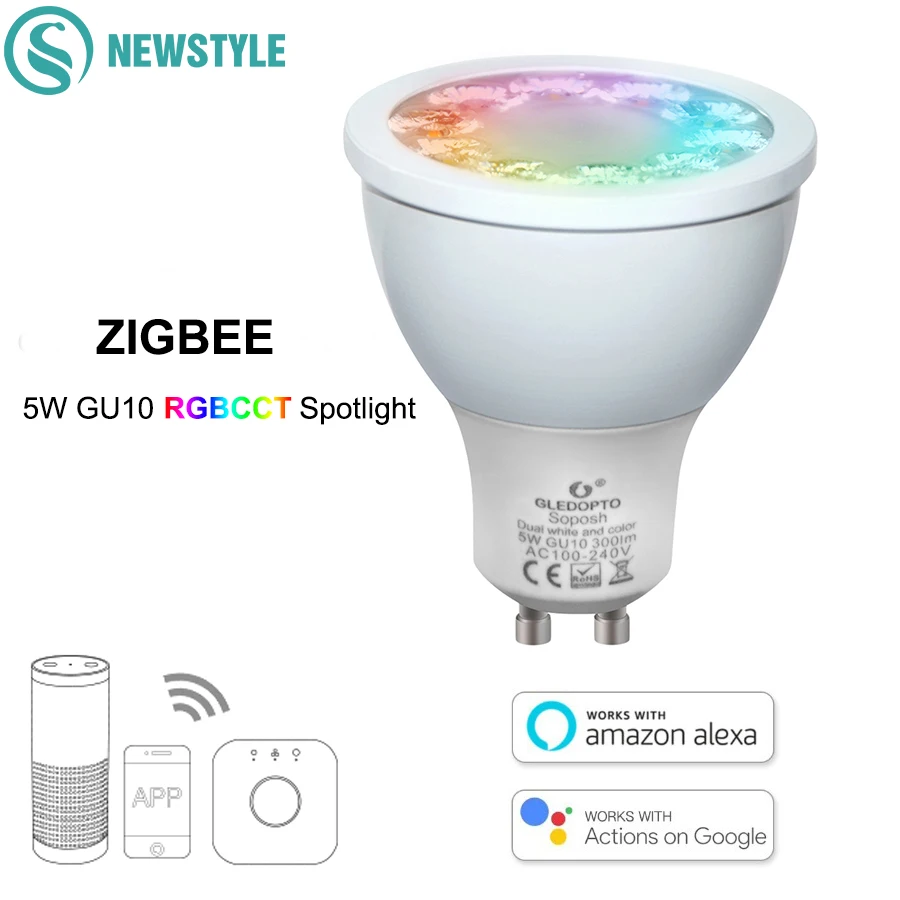 ZIGBEE RGBCCT 5 Вт GU10 Светодиодный прожектор с регулируемой яркостью смарт Голосовое