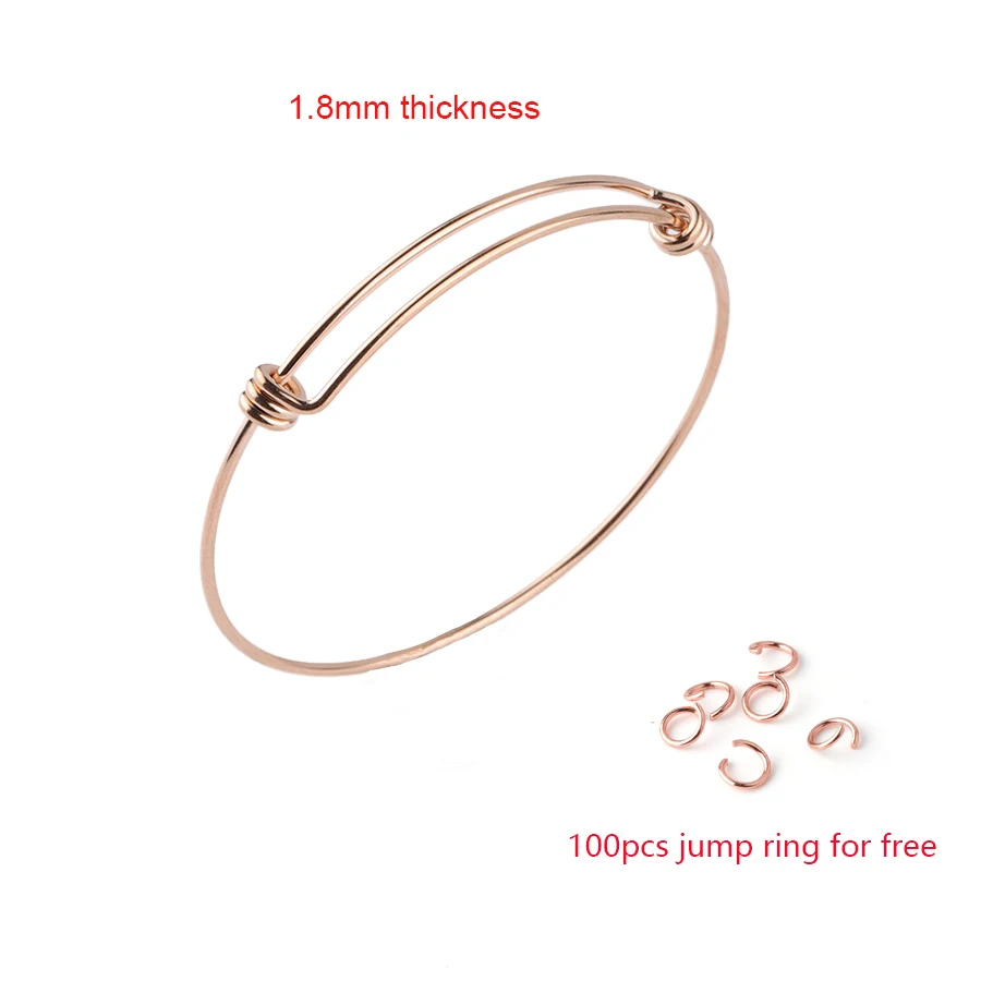 1.8mmrose gold color Fnixtar 1,8 мм 1,6 мм Толщина провод браслет Нержавеющая сталь расширяющийся кабель браслет ДЖАМП-Кольцо 55/60/66 мм 50 шт./лот - Окраска металла: 1.8mmrose gold color