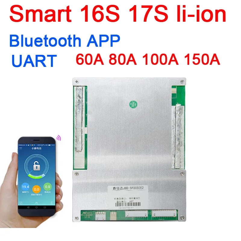 17S 16S 60A 80A 100A 150A Lifepo4 Li Ion Smart BMS плата защиты батареи баланс Bluetooth приложение UART