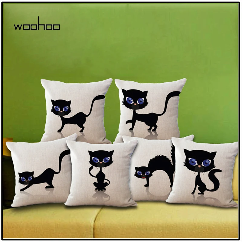 2018 Вуху Новый Чехол белье подушки черный белый цвет ручная роспись милый кот