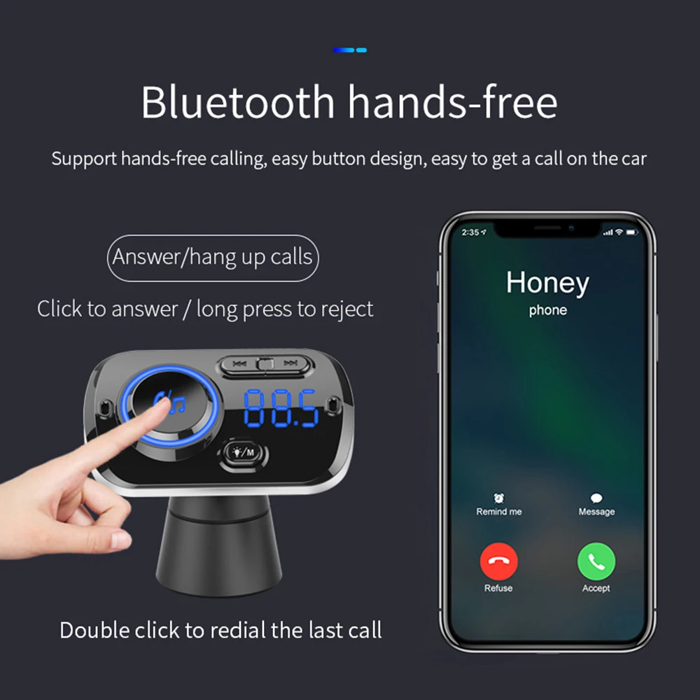 Fm-передатчик Bluetooth V5.0 Авто беспроводной радио Автомобильное зарядное устройство адаптер MP3 с QC3.0 Зарядка Поддержка USB TF карта окружающий светильник