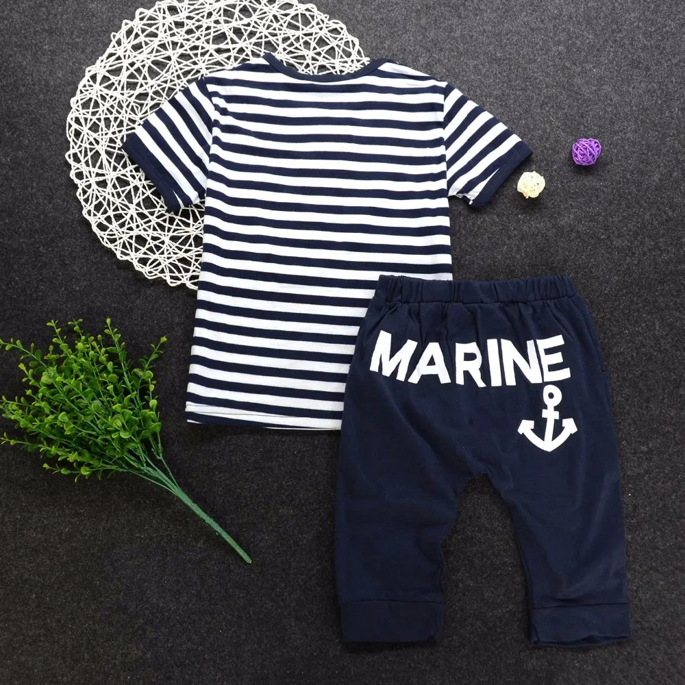 Fashion Lucky Kids Kleding Sailor Striped Tops Letter Print Pant 2PC Clothing Sets Boys Suits | Детская одежда и обувь