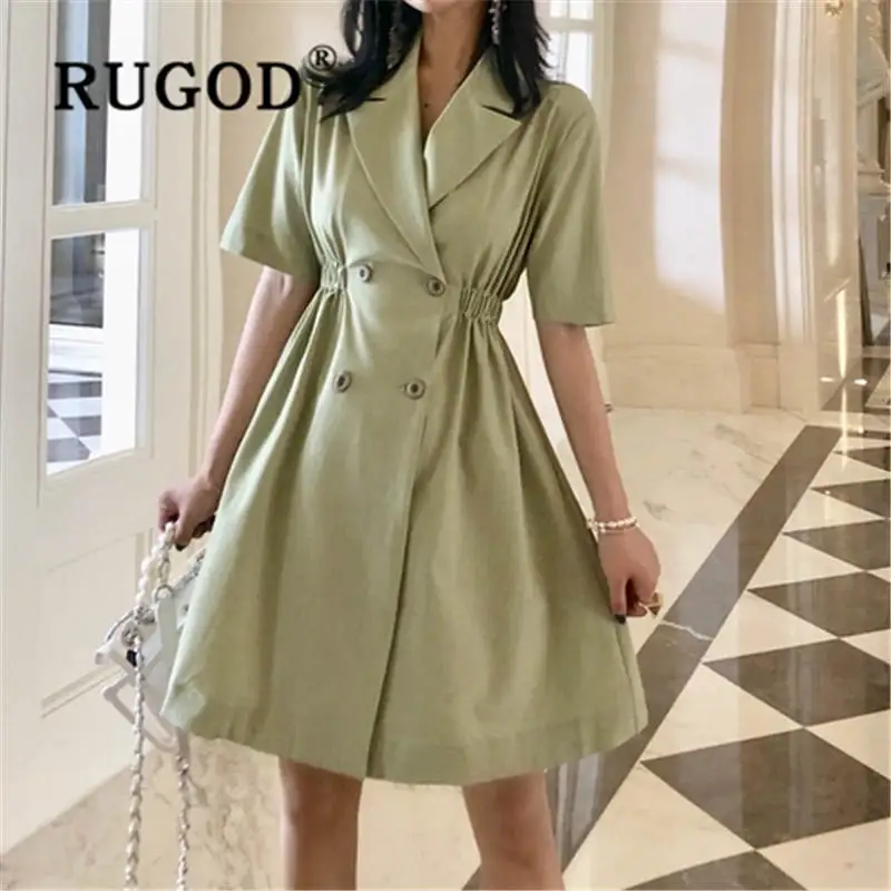 RUGOD 2019 Новое поступление приталенный двубортный платье женское элегантное с