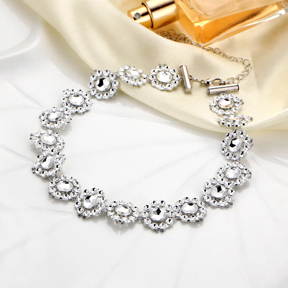 Женское многослойное ожерелье чокер с подвеской в виде цветка Стразы|chain jewelry|crystal