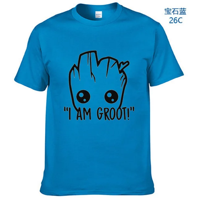 Blue Футболка из хлопка, мужская, Звездные войны, аниме, детская, поп, Грут, летняя, забавная, я Грут, футболка, мужские крутые топы, футболки, Homme, футболка, евро - Цвет: Blue