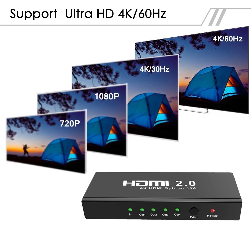 Разветвитель Aikexin 4K HDMI2.0 1 в 4 выхода 4K/60 Гц HDCP2.2 HDMI разветвитель порта 1X4 с