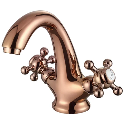 Роскошный Розовый Золотой смеситель для раковины из твердой латуни и меди