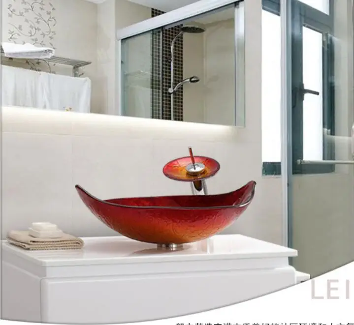 Раковина из закаленного стекла в форме листа для ванной комнаты туалетный столик