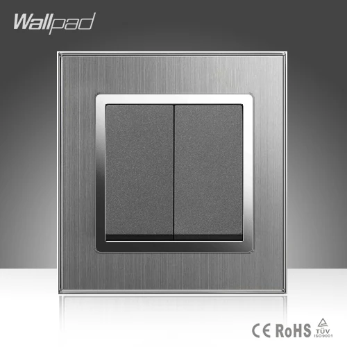 2 местные 2 позиционные Wallpad люксовые клавишные стандарта ЕС, США, Великобритании Стандартный серый серебристый матовый металлический 2 Gang 2 позиционный переключатель двойной Управление кнопочный светильник переключатель