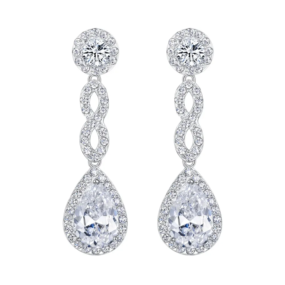 Женские серьги капельки с фианитом для невесты|teardrop bridal earrings|bridal earringsbridal earrings