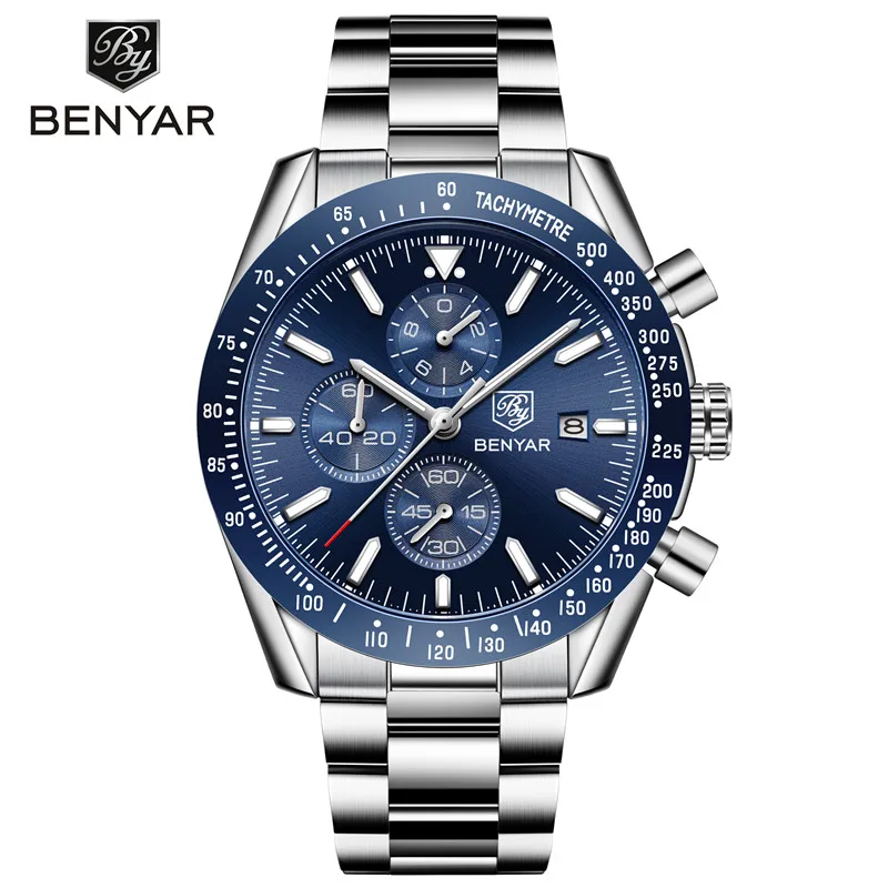 5140W02 without box Relogio Masculino BENYAR часы мужские Топ люксовый бренд хронограф спортивные мужские часы военные кожаные часы кварцевые наручные часы 5102 - Цвет: 5140W02 without box