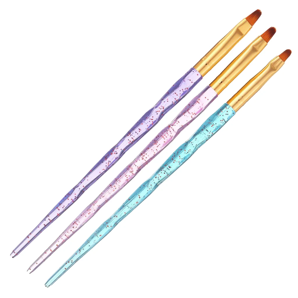 3-Packs плоская УФ-Гелевая щетка акриловые кисти для ногтей Nail Art Tips Builder кисть для разрисовывания ногтей набор ручек