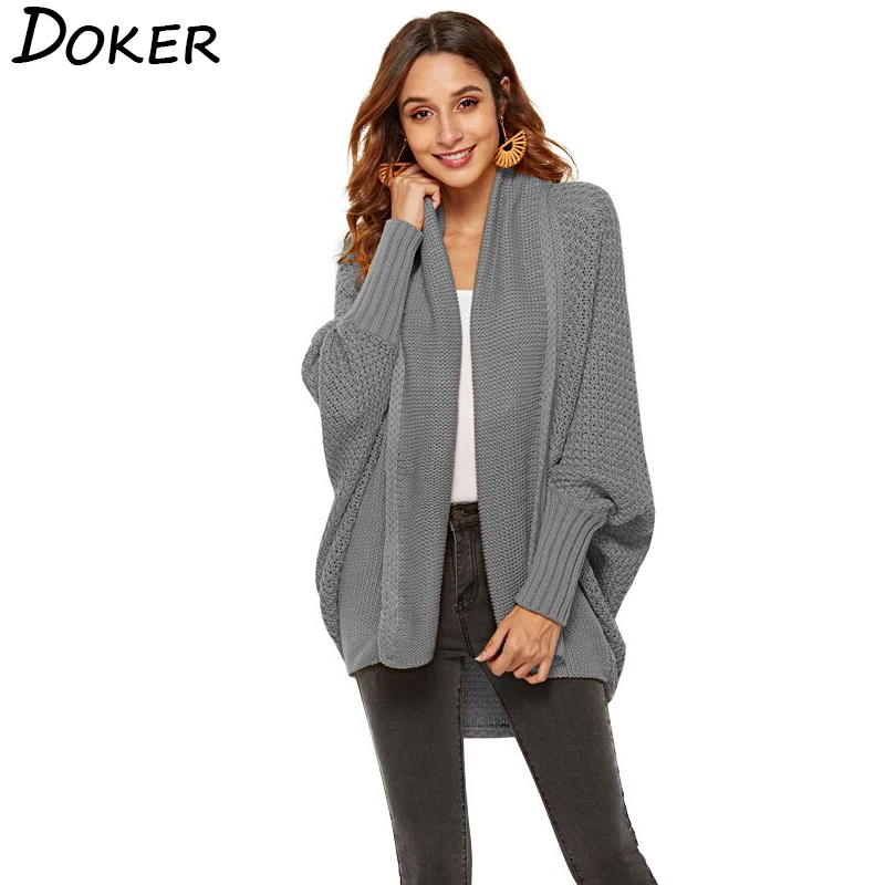 Женский длинный кардиган с рукавами летучая мышь осенне-зимний вязаный свитер