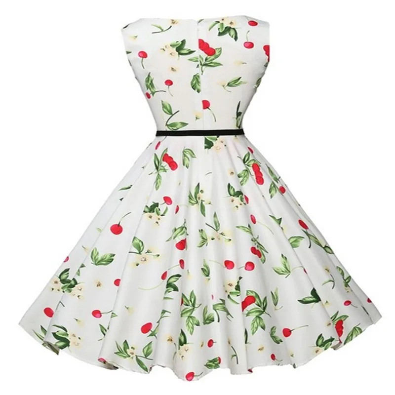 Ретро Одри Хепберн 50 s Vintage Платья Красная Вишня Хлопка Рукавов Пояса Дамы