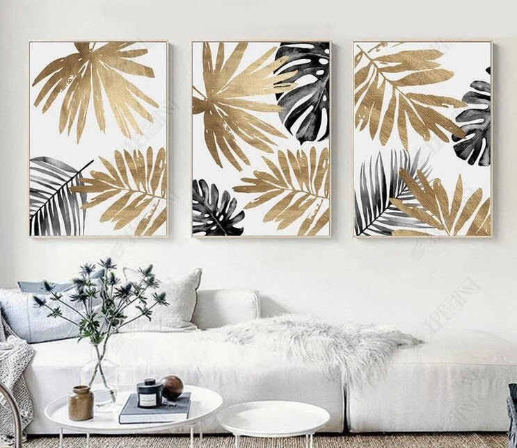 

New Arrivals Abstract Golden Black Leaves Painting on Canvas for Living Room Decor Modern Gold Leaf Still Life Oil Painting