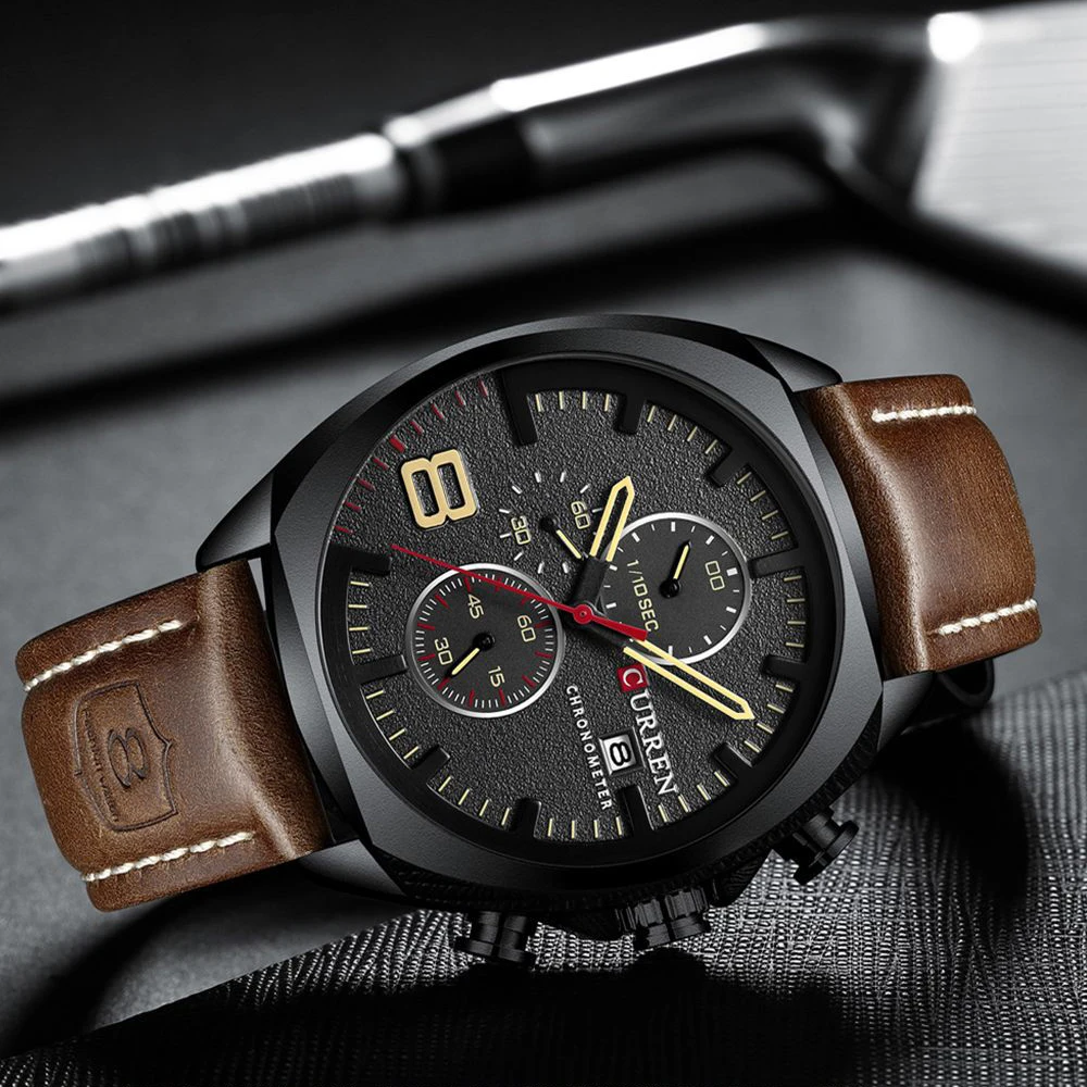 Reloj CURREN спортивные часы для мужчин хронограф водонепроницаемые с кожаным