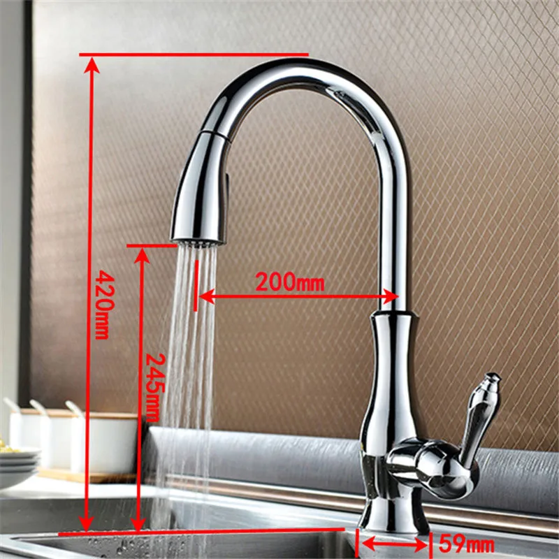 

Kitchen Sink Faucets Total Brass Pull Out Kitchen Mixer Tap Single Handle Hot and Cold Kitchen Crane Tap Chrome/Nickel Faucet