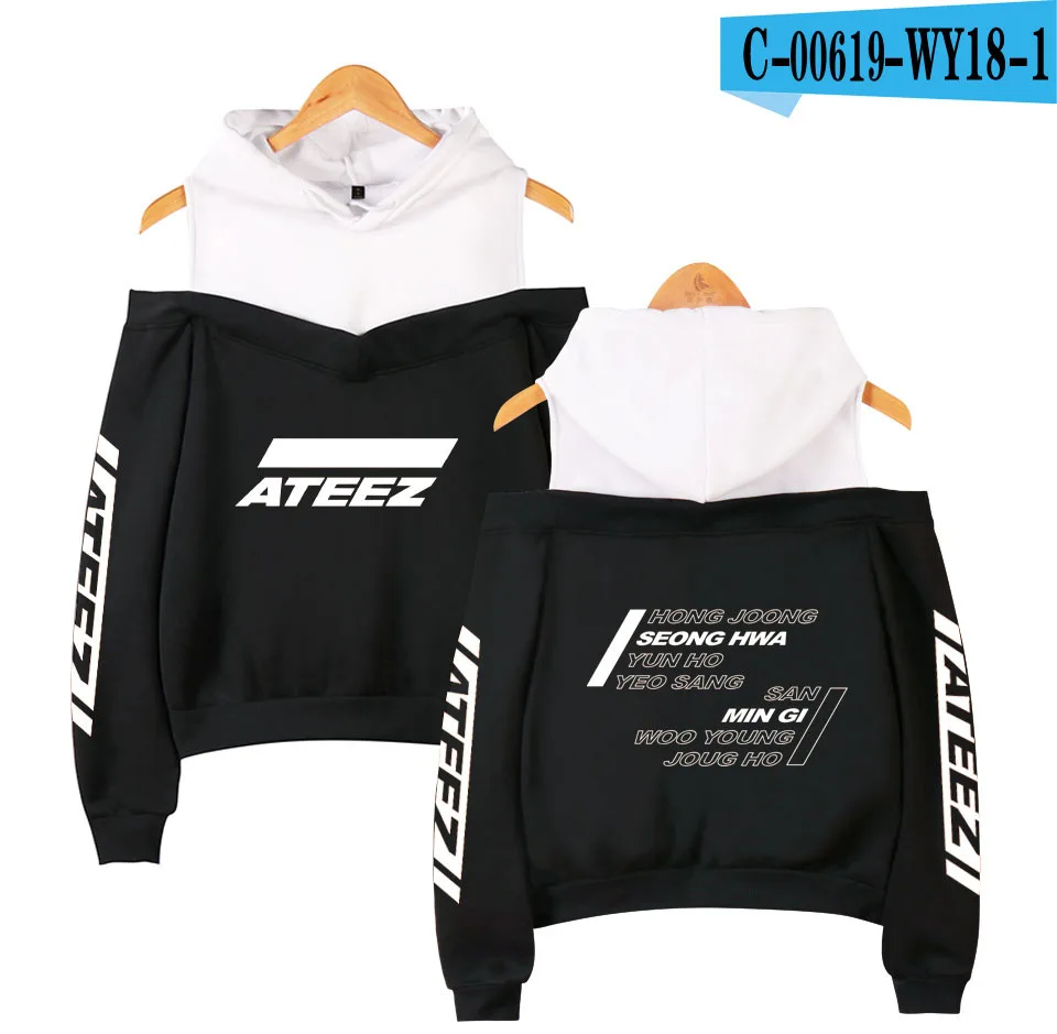 WBDDT ATEEZ Kpop толстовки заниженной линией плеч Женский трикотажный хлопчатобумажный пуловер костюм вентиляторы в стиле «хип-хоп», верхняя одежда Уличная Прямая
