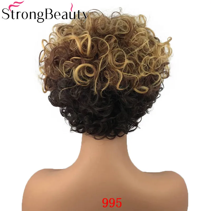 StrongBeauty женский синтетический короткий парик без косточек коричневые волосы кудрявые парики