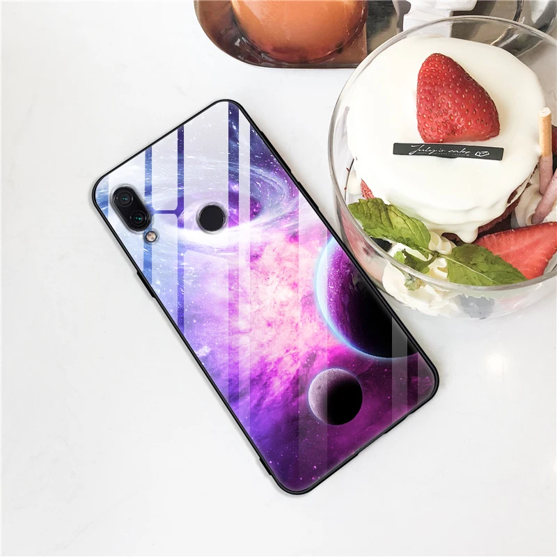 Чехол из закаленного стекла для Xiaomi Redmi 7, чехол с изображением планеты космоса, стеклянный чехол для задней панели, чехол для Xiaomi Redmi 7, чехол для Redmi 7, Redmi7, 6,26 дюйма