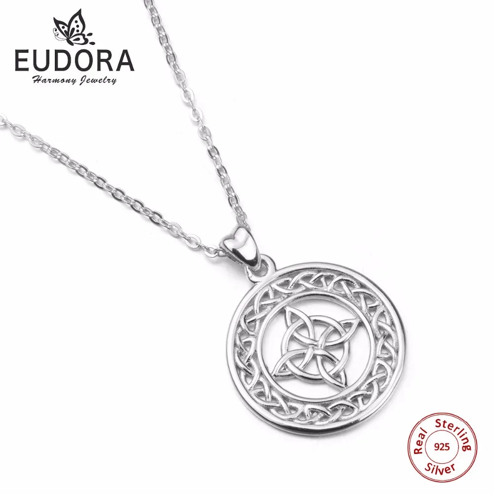 EUDORA 925 пробы Серебряное ожерелье с кулоном в виде кельтского узла, Круглый Шарм с 18 дюймы, серебряная цепочка для женщин, модное ювелирное изделие