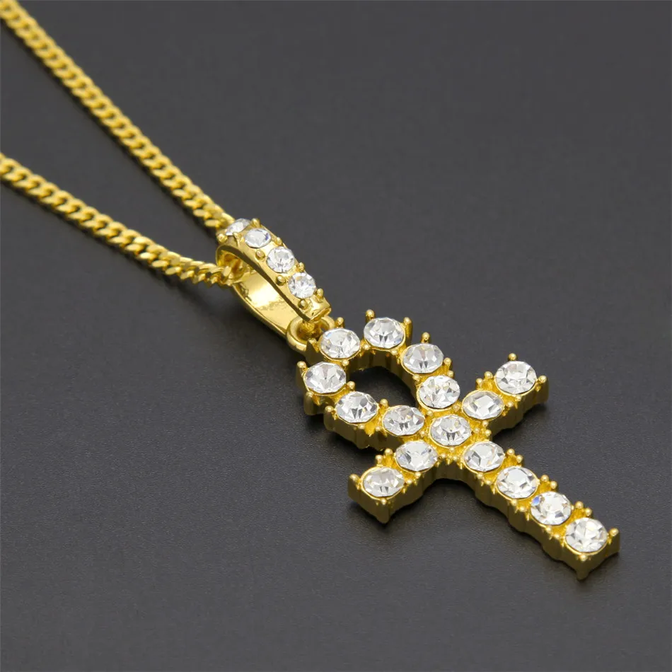 UWIN Золотой Египетский Анкх с крестом ожерелье набор bling, со стразами и кристаллами ключ к жизни Египетский крест ожерелье хип хоп ювелирный набор