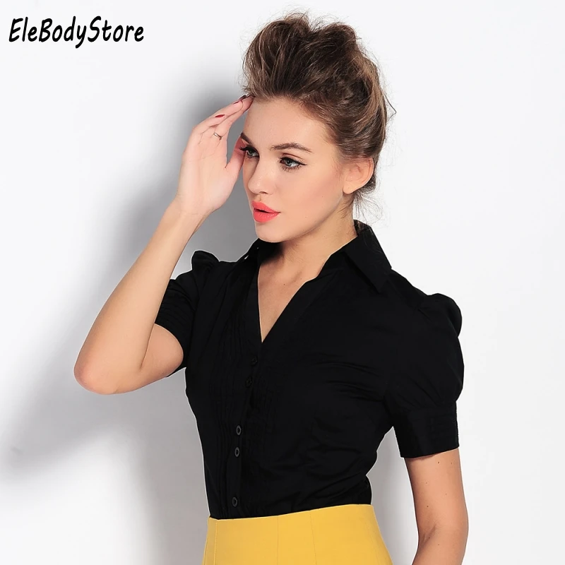 Плюс размер 2016 Летние топы твердых белый синий тонкий формальных тела рубашка