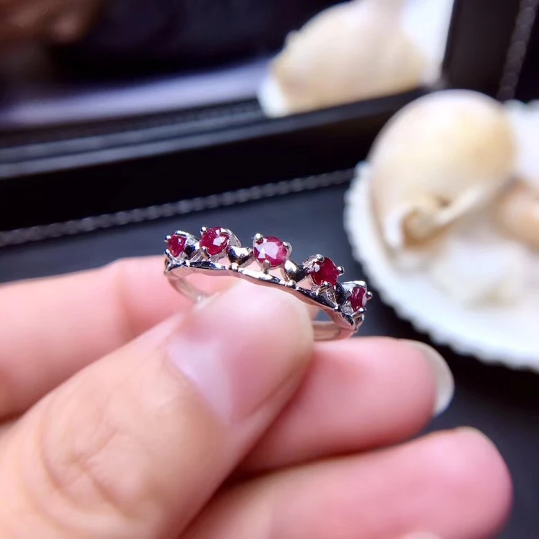 

Кольцо из серебра S925 пробы с натуральным красным Рубином, кольцо с натуральным драгоценным камнем, элегантное романтическое кольцо в форме ...