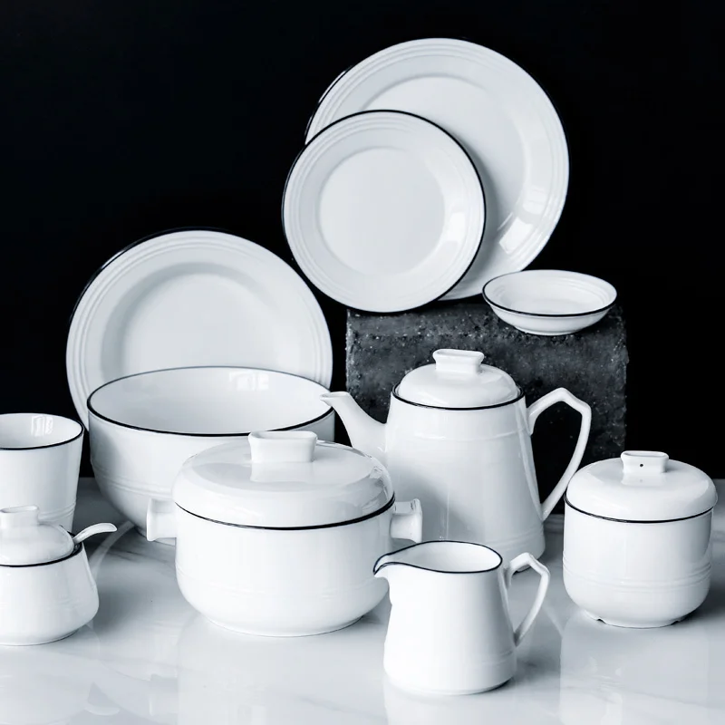 

Simple Ceramic Tableware Dishes Dishware Spoon Soup Household Multi-person Food Set