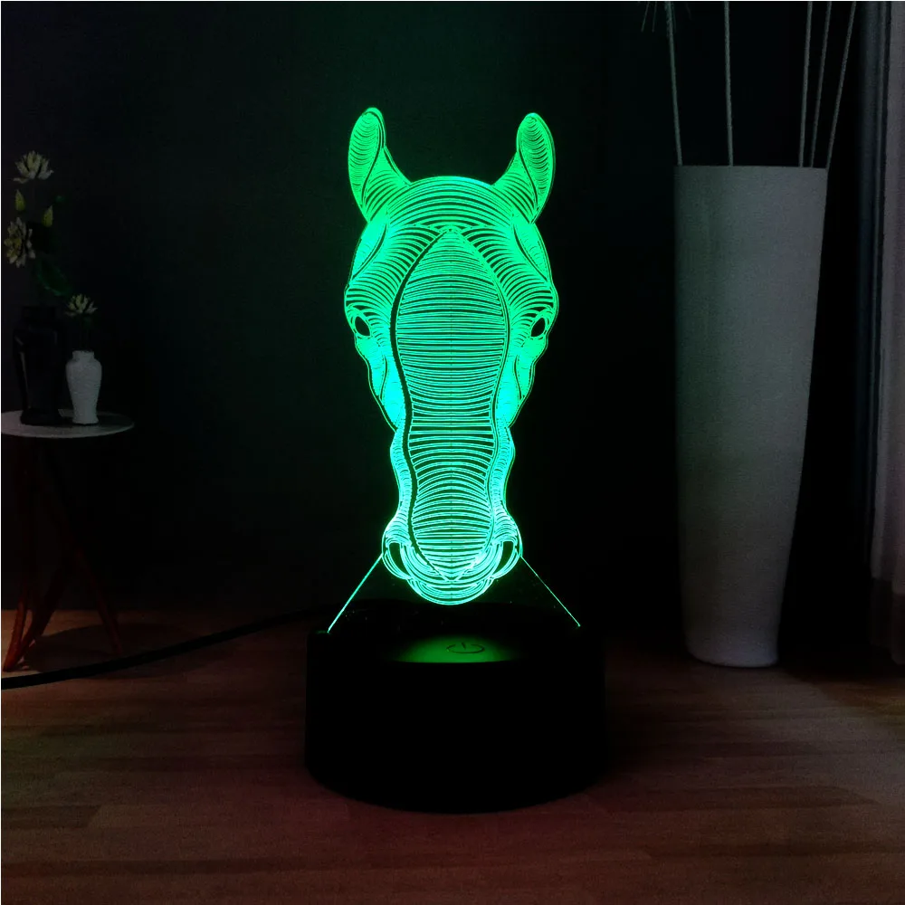Милая голова лошади 7 видов цветов Изменение 3D детская комната иллюзия RGB