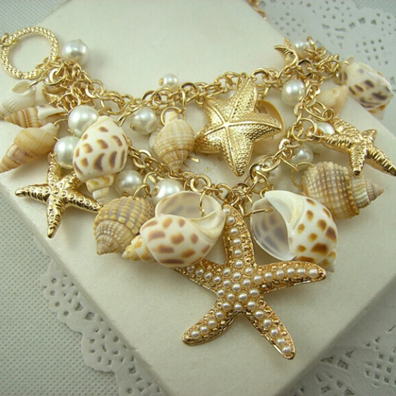 2018 Conch Shell Starfish Simulated pearl Necklace Sweet Fashion Sea Star Plated Multitiered Necklaces &amp Pendants | Украшения и