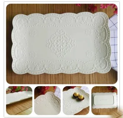Creative Pure White Ceramic Rectangular Plate Restaurant Steamed Fish Roast Western | Дом и сад