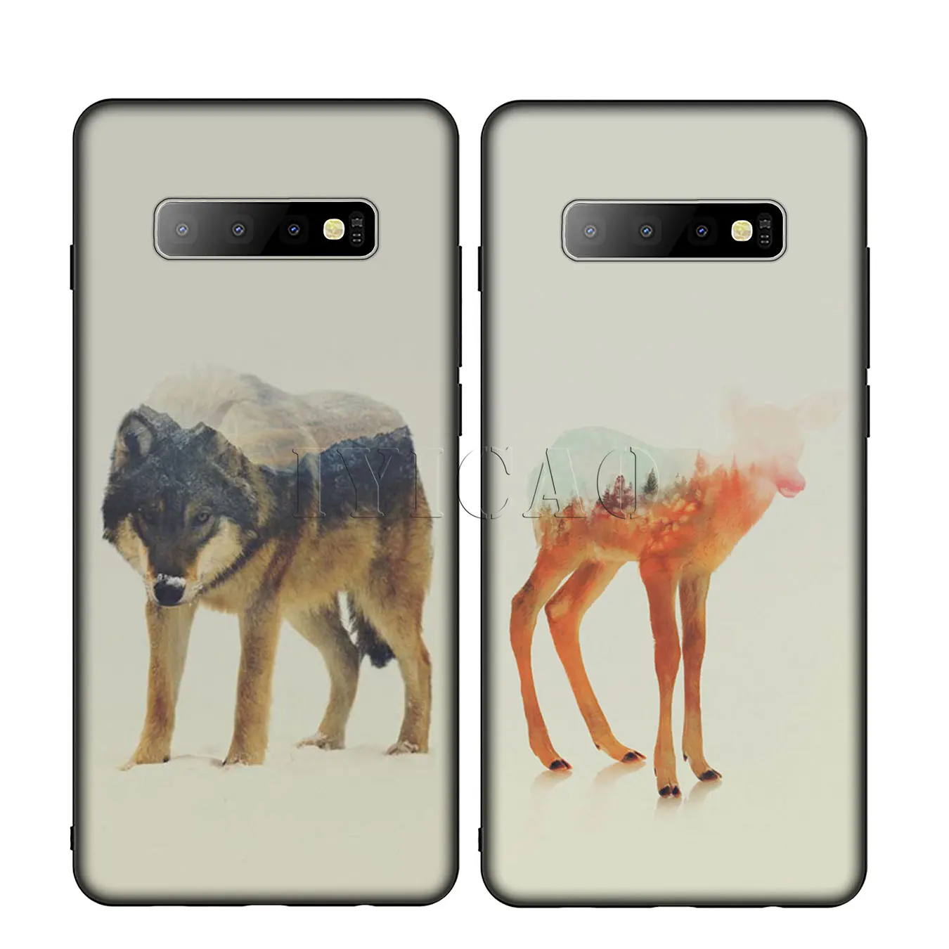 IYICAO Animal Double Exposure Wolf Bear Deer Wild Boar Silicone Soft Case for Samsung Galaxy S10 S9 S8 Plus S6 S7 Edge S10e E |