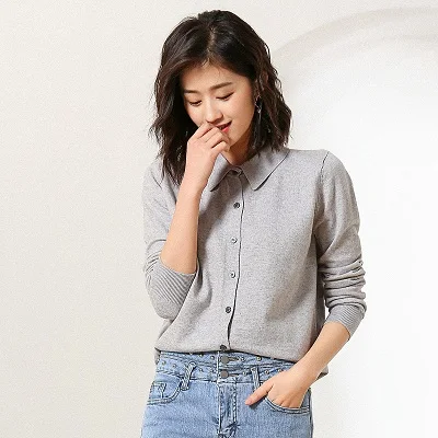 Женский кашемировый кардиган на весну и осень свитер вязаный с лацканами 2019 |