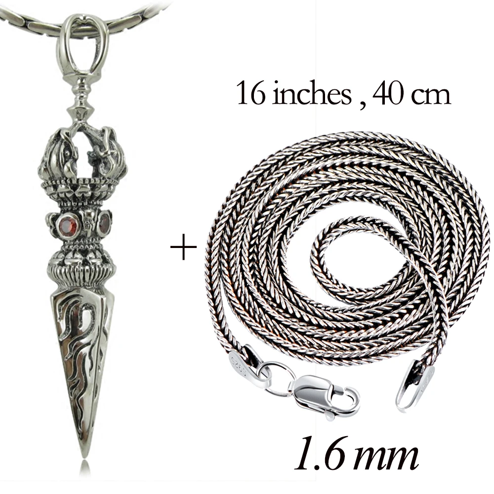 Метжакт буддизм Серебряный Кулон Ваджра с гранатом и 925 пробы Серебряная цепочка змея ожерелье костюм мужской амулет ювелирные изделия - Цвет камня: 40cm