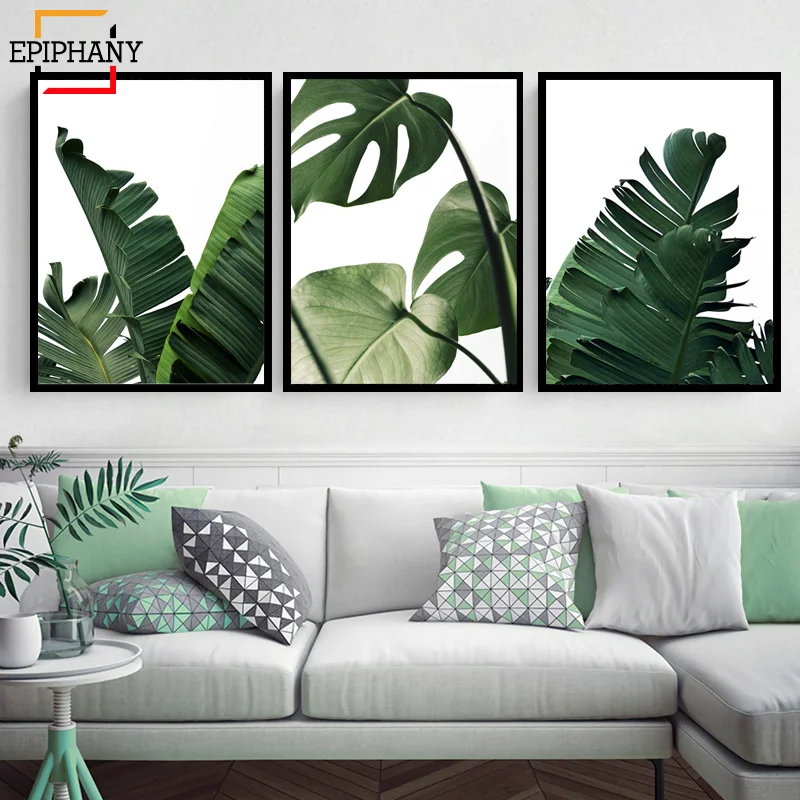 Современное зеленое растение настенное искусство тропические листья