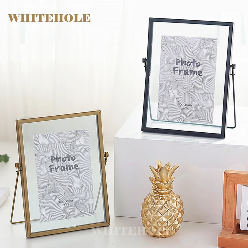 Nordic Style Iron Bracket Photo Frame 6-inch Metal Picture Glass Inside Desktop | Дом и сад