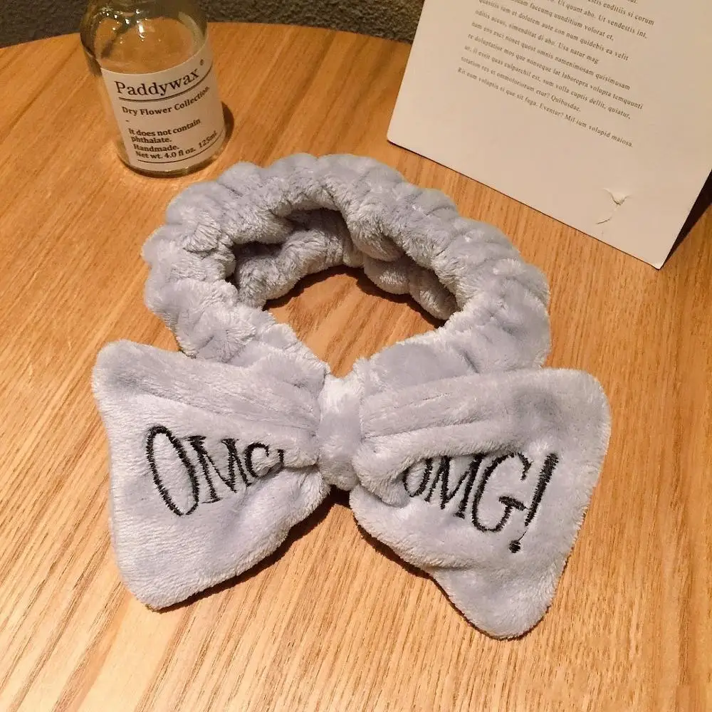 Мягкие фланелевые повязки на голову с бантиком и надписью OMG для женщин, тюрбан, повязка для волос, повязка на голову для мытья лица, головные уборы для девочек, аксессуары для волос
