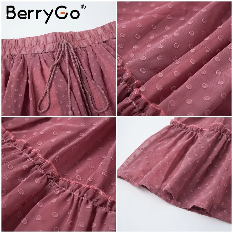 Женские мини-юбки с BerryGo принтом, высокая талия, узор в горошек, с кисточками, зеленая, трапециевидная, летняя юбка, сексуальная, с оборками, для пляжа, женские юбки-пачки