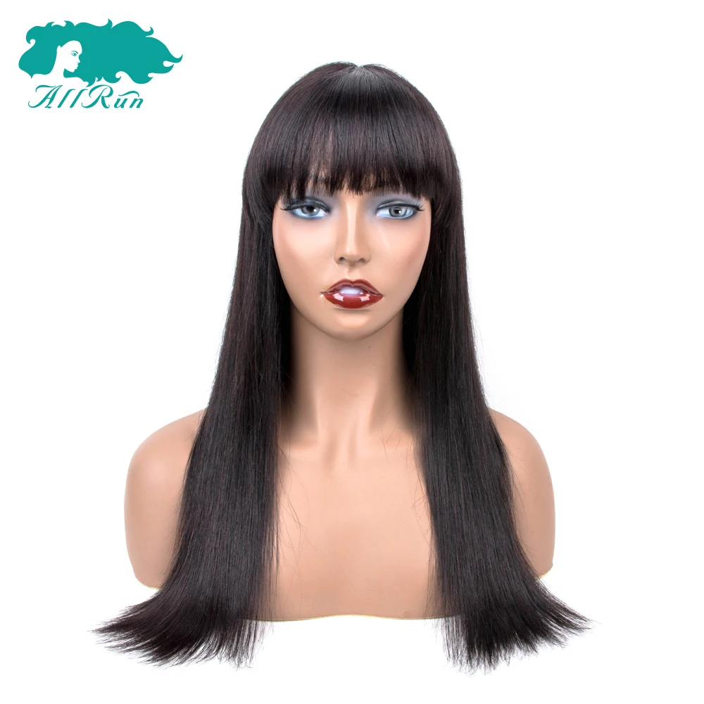 Allrun бразильские не Реми волосы прямые человеческие парики с челкой Полный