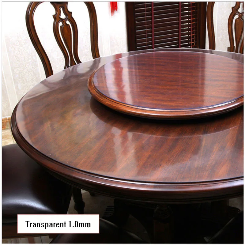 Transparent 1.0 mm 159/5000 ПВХ прозрачная скатерть с масляным рисунком для кухни, водонепроницаемая скатерть, круглая скатерть, стеклянная мягкая ткань 1,0 м - Цвет: Transparent 1.0 mm
