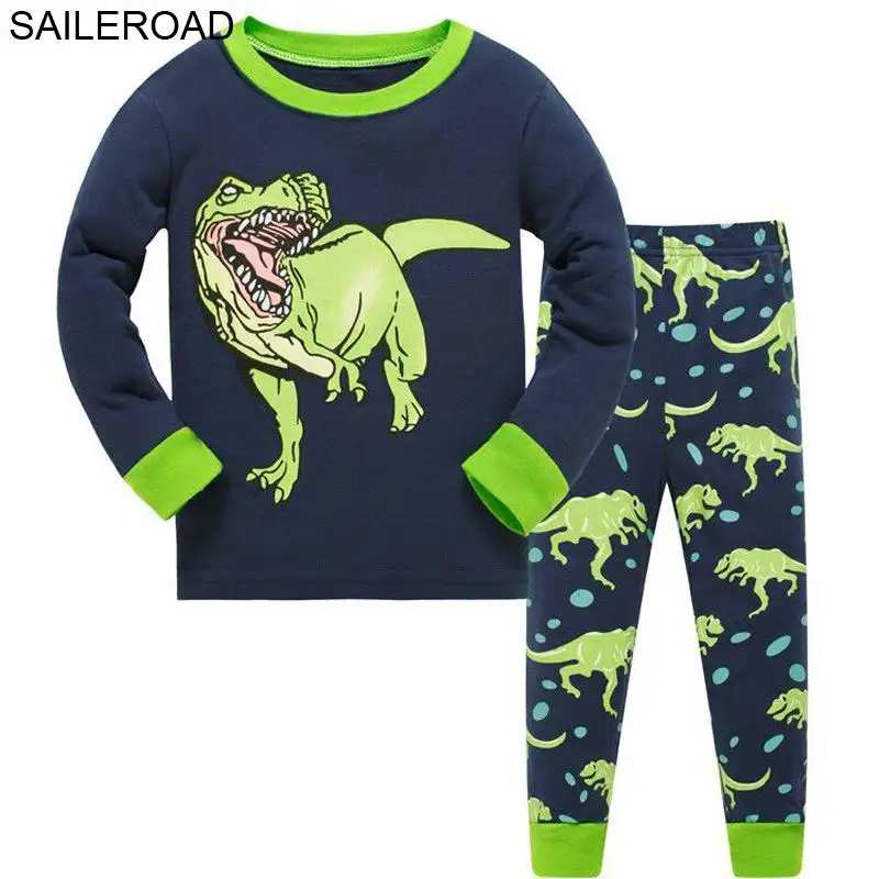 Dinosaur 03 sets SAILEROAD Мультфильм Динозавр Мальчик Пижамы Костюмы Осень Зима Ночной Костюм Хлопок детская Пижама Пижамы Детские Пижамы - Цвет: Dinosaur 03 sets