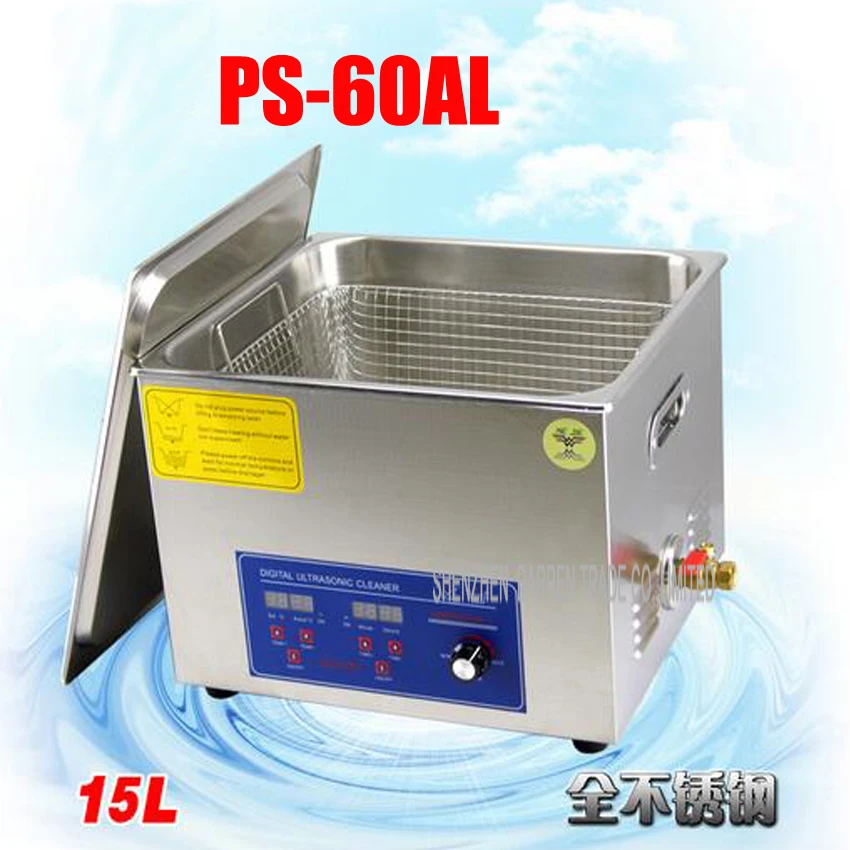 

1PC 110V/220V PS-60AL 360W Ultrasonic Cleaner 15L Cleaning Equipment Stainless Steel Cleaning Machine