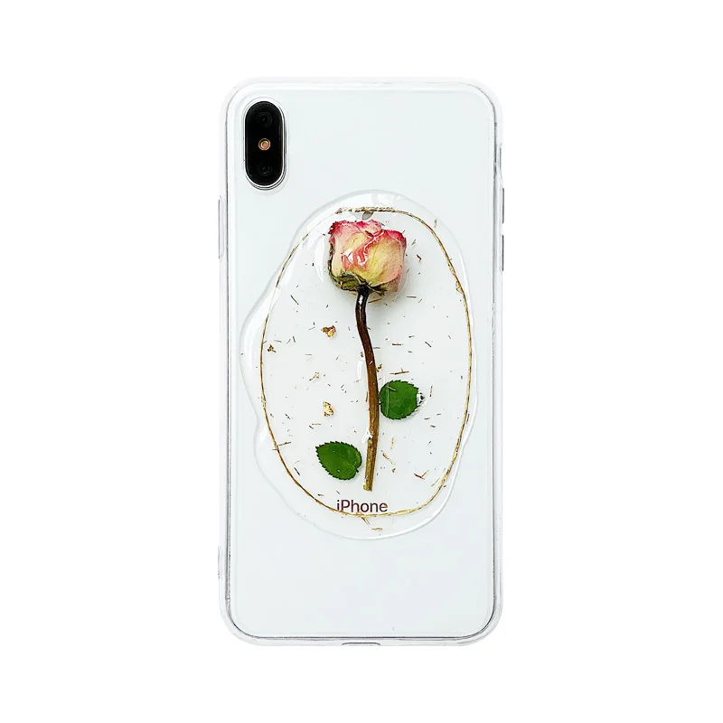 GlamPhoneCase Dried Flower Rose Phone Case for iPhone XS Max XR X 8plus 8 7plus 7 6S/6 Plus Transparent Soft TPU Back Cover |