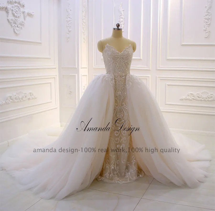 Аманда дизайн robe de mariee с открытыми плечами кружевные аппликации c бисером свадебное платье со съемной юбкой