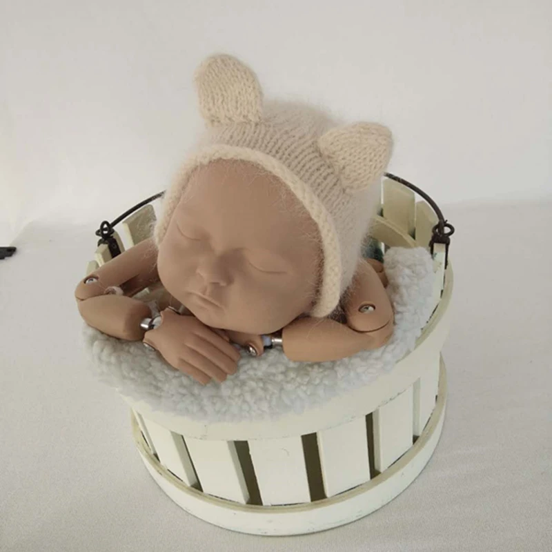 Шапочка для новорожденных вязаная пушистая с ушками | Детская одежда и обувь