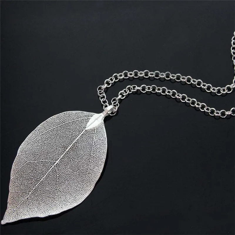 Модная Длинная подвеска в виде листа и ожерелье покрытое натуральным колье с