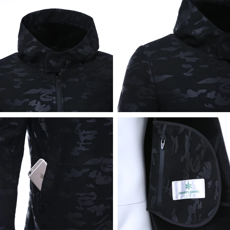 2017 модные пальто с мехом зимнее мужские дубленки Стиль водолазка Военное Дело