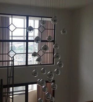 19 lights Silver Stair rotating long pendant light Nordic personality glass living room dining room modern minimalist stair long pendant lamps - Body Color: 19 lights Silver